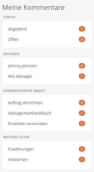 Filter in Meine Kommentare